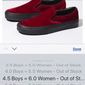 red velvet slip on vans